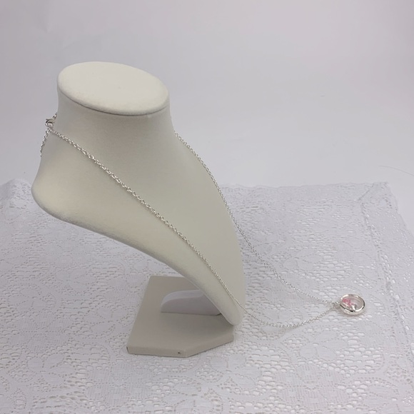 Silver NRQ Necklace & Pendant Pink ribbon & heart gems Breast Cancer Round New - Picture 4 of 13